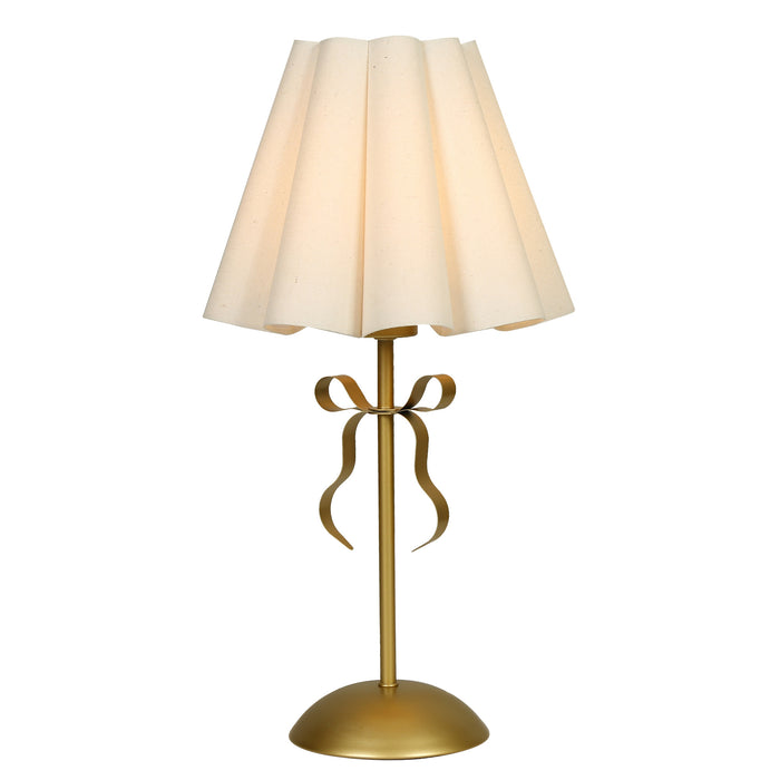 Virelle 1-Light White Pleated Linen Gold Table Lamp