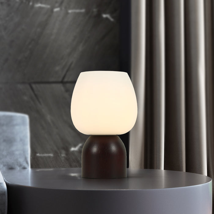 Elaris 1-Light Black Globe Glass Table Lamp with Wood Base