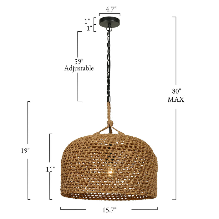 Calira 1-Light Dome Handwoven Natural Tan Woven Rope Pendant Light