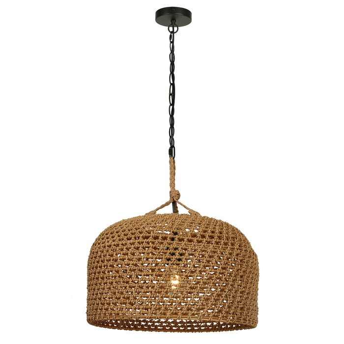 Calira 1-Light Dome Handwoven Natural Tan Woven Rope Pendant Light