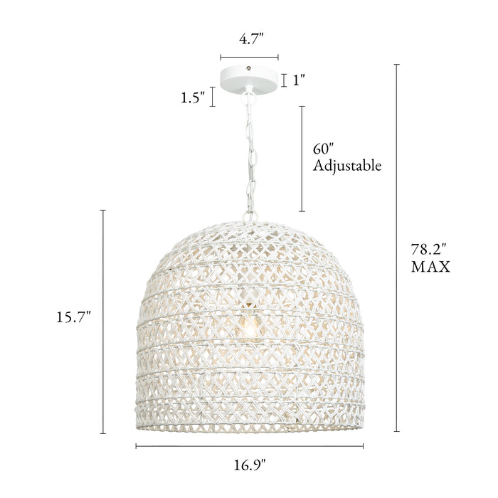 Calira 1-Light Dome Handwoven Natural White Woven Rope Pendant Light