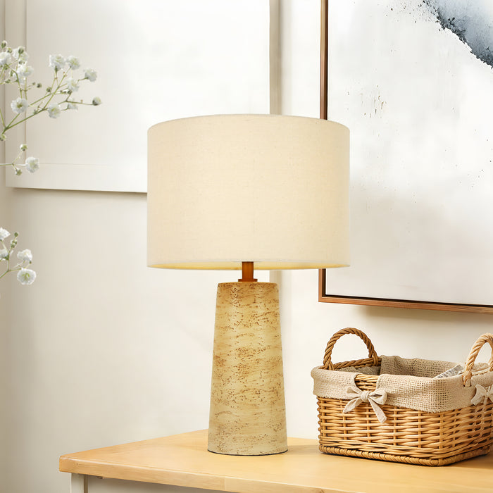 Velisse 1-Light Dark Travertine Table Lamp with Drum Linen Shade