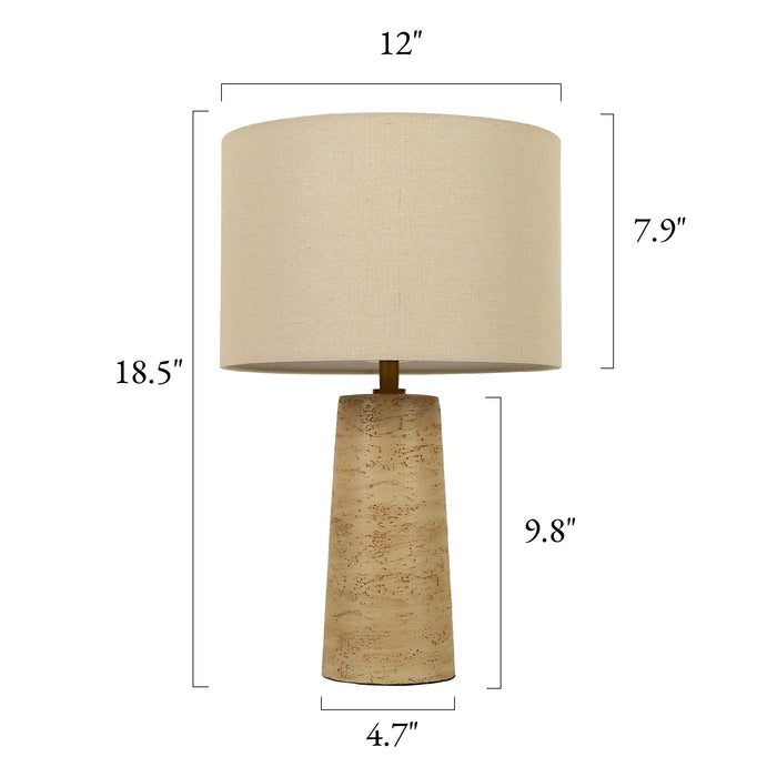 Velisse 1-Light Dark Travertine Table Lamp with Drum Linen Shade