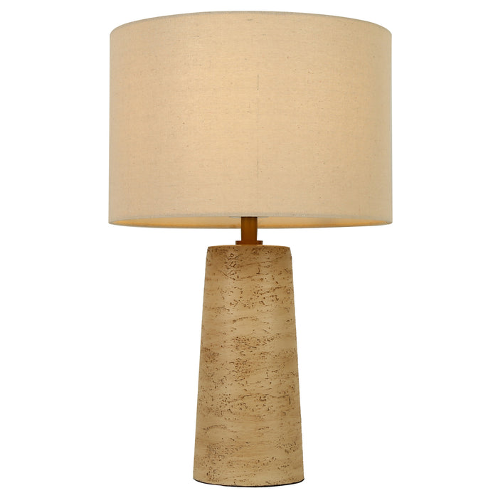 Velisse 1-Light Dark Travertine Table Lamp with Drum Linen Shade