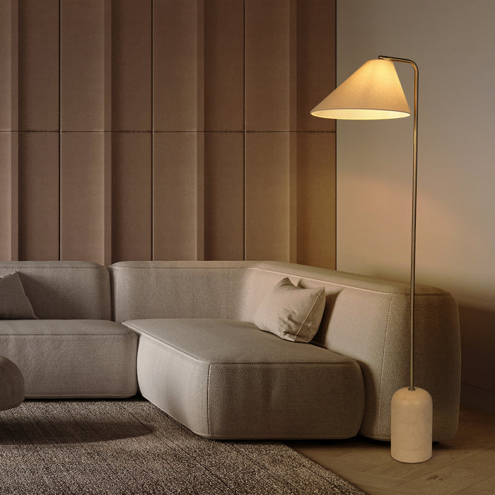 Velisse 1-Light Light Travertine Floor Lamp with Cone Linen Shade