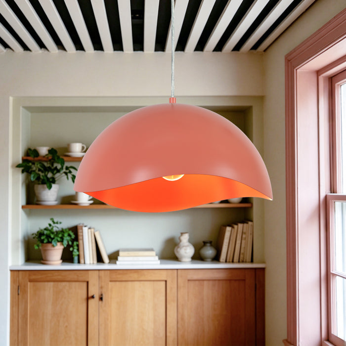 Veyora 1-Light Coral Pink Curved Dome Pendant Light