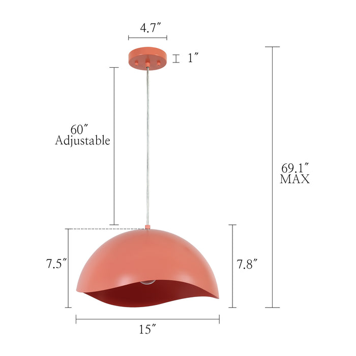 Veyora 1-Light Coral Pink Curved Dome Pendant Light