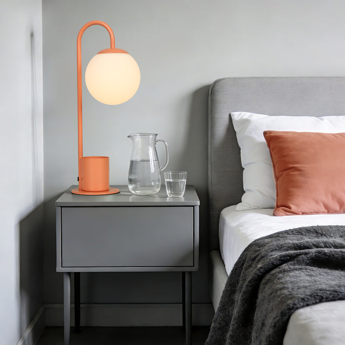 Solvian 1-Light Coral Orange Orb Opal Glass Table Lamp