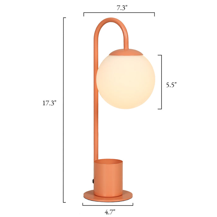 Solvian 1-Light Coral Orange Orb Opal Glass Table Lamp