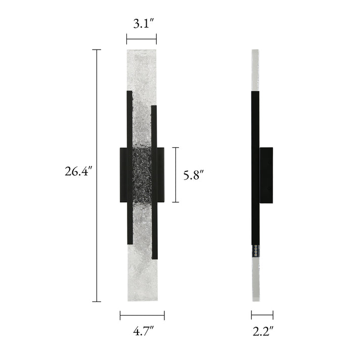 Lunari 1-Light Black Linear Textured Acrylic Wall Sconce