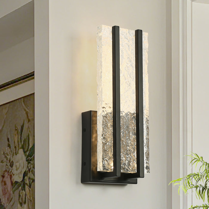 Lunari 1-Light Black vertical Textured Acrylic Wall Sconce