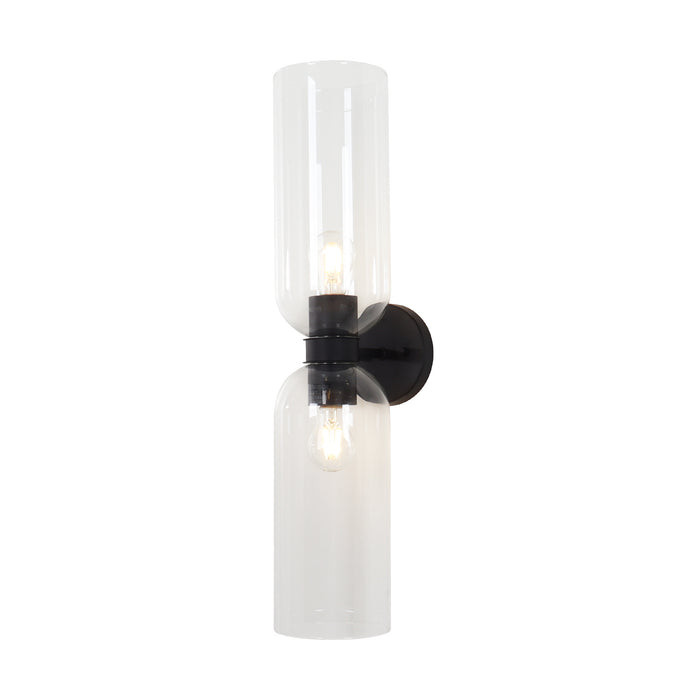 Orvella 2-Light Black Cylinder Wall Sconce Clear Glass Vanity Light