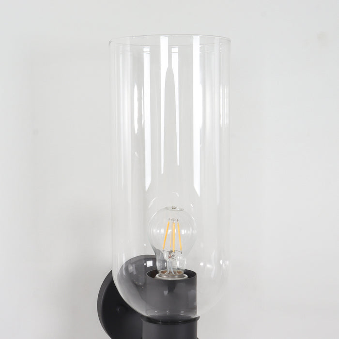 Orvella 2-Light Black Cylinder Wall Sconce Clear Glass Vanity Light