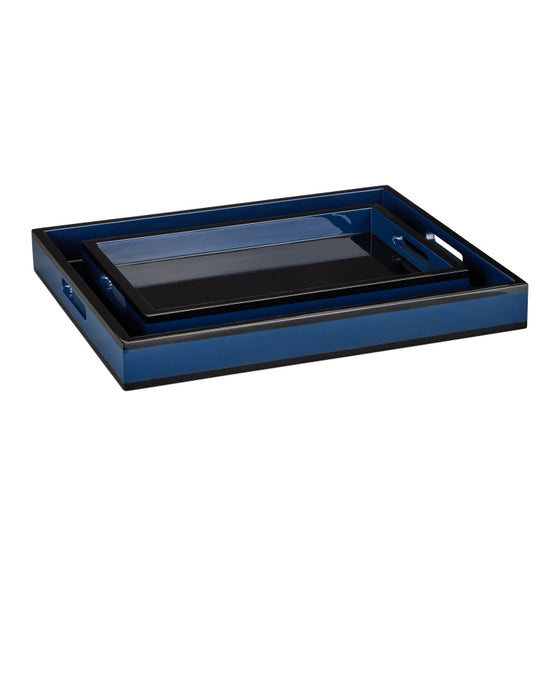 Navy Lacquer Tray Set of 2