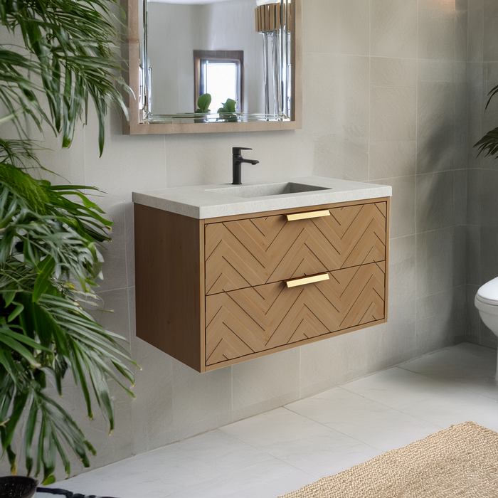 Carlsbad 36" Wall Mounted Bathroom Vanity with Gray Sink