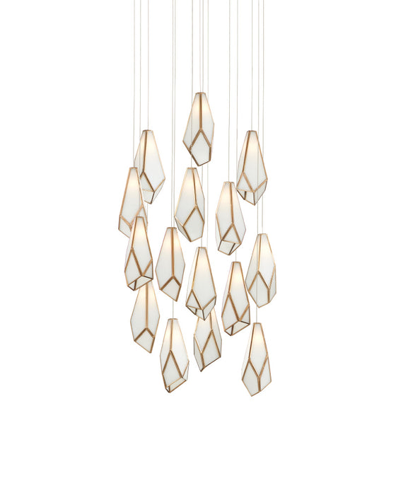 Glace White 15-Light Round Multi-Drop Pendant