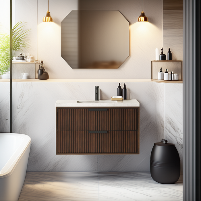 San Diego 36" Dark Walnut Wall Mount Bathroom Vanity