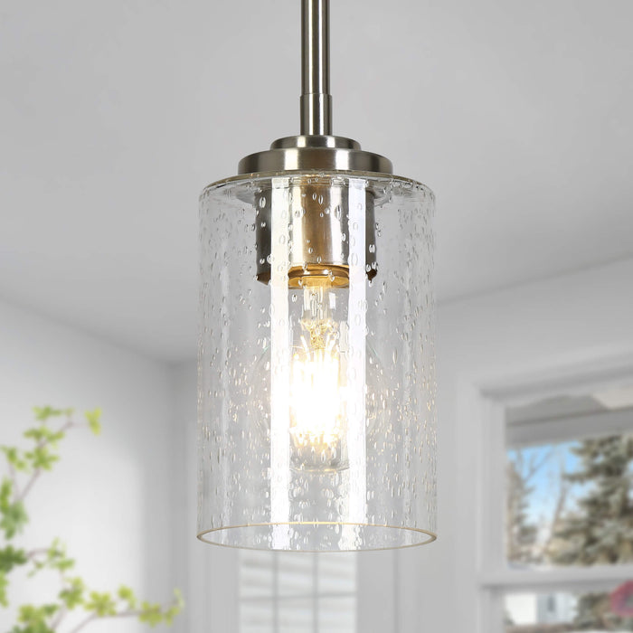 Illiora Modern 1-Light Mini Pendant Light with Seeded Glass Shade, Nickel, Commercial Use