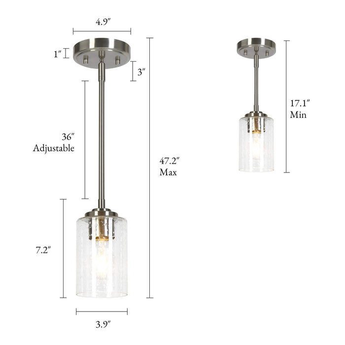 Illiora Modern 1-Light Mini Pendant Light with Seeded Glass Shade, Nickel, Commercial Use