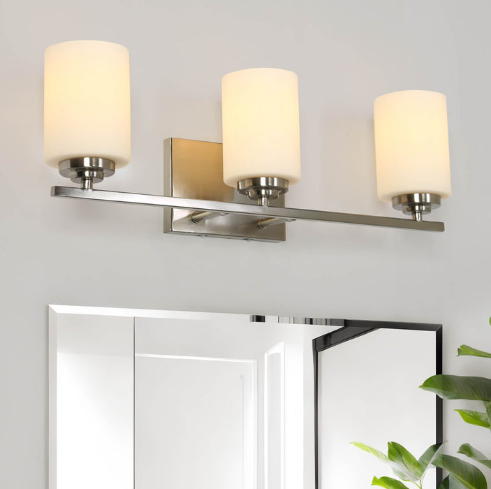 Brilora Modern 3-Light Bathroom Vanity Light with Frosted Glass Shades, Brushed Nickel