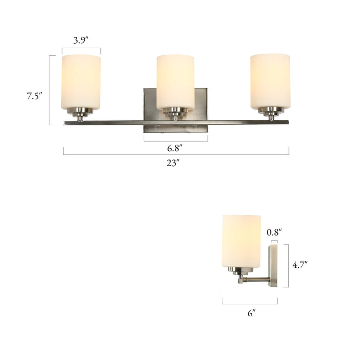 Brilora Modern 3-Light Bathroom Vanity Light with Frosted Glass Shades, Brushed Nickel