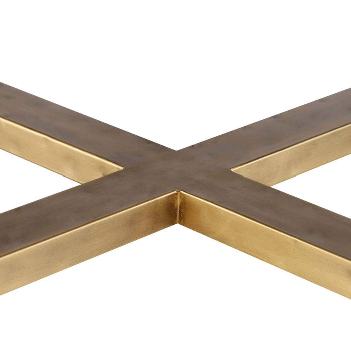Sorleth Modern Round Wood Coffee Table with Brass Metal Base