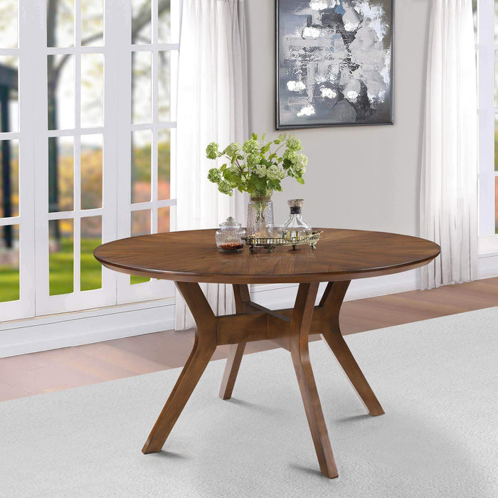 Xythera Mid-Century Round Wooden Dining Table with Walnut Finish