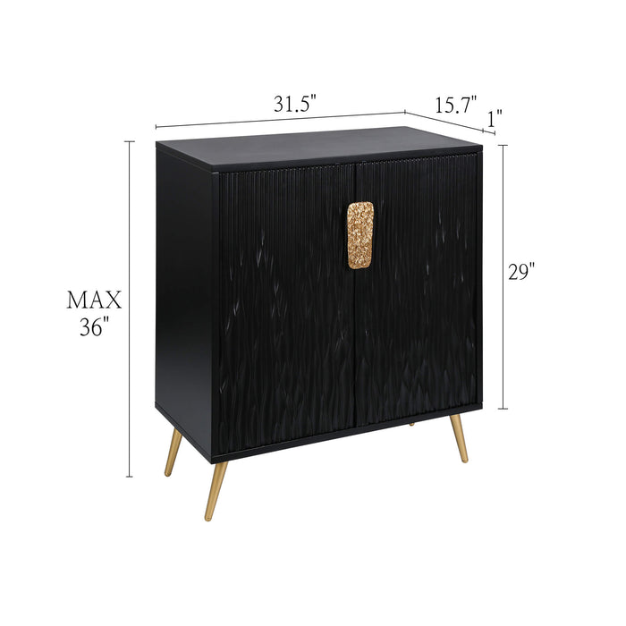 Velmone Modern Black Textured Cabinet with Gold Accents and Sleek Metal Legs