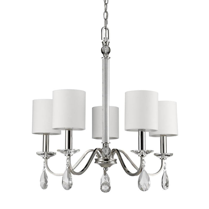 Lily Indoor 5-Light Chandelier w/Shades & Crystal Pendants In Polished Nickel