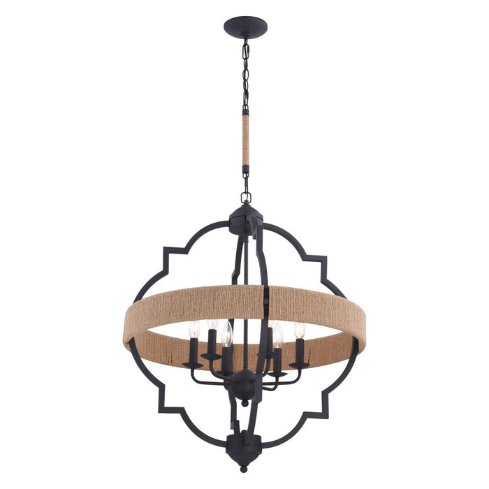 Beaumont 25 in. W 6 Light Pendant Textured Gray with Natural Rope