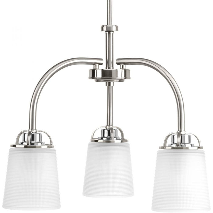 West Village Collection Three-Light Brushed Nickel Etched Double Prismatic Glass Farmhouse Chandelie