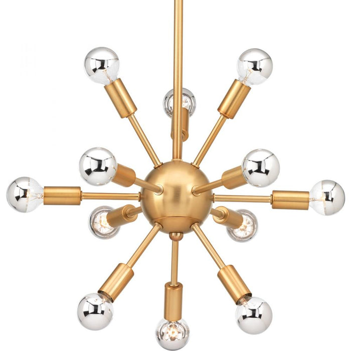Ion Collection Twelve-Light Brushed Bronze Mid-Century Modern Chandelier Light