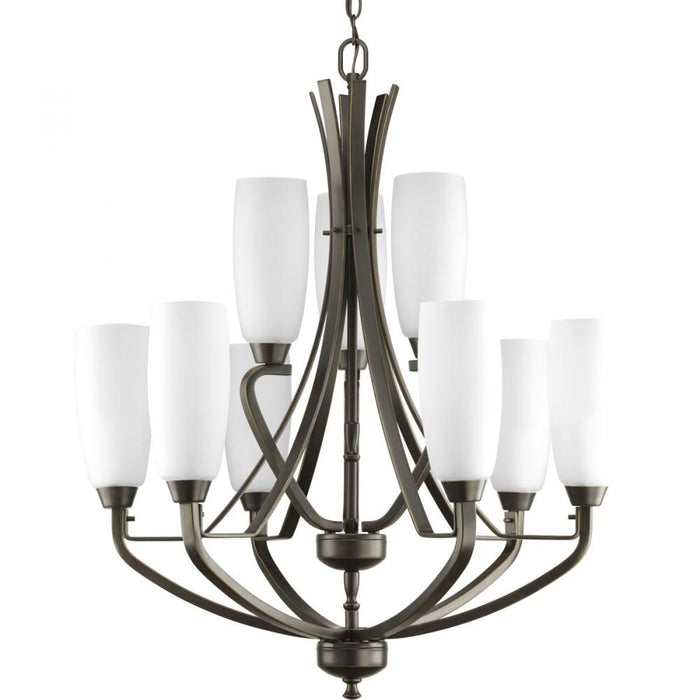 Wisten Collection Nine-Light Antique Bronze Etched Glass Modern Chandelier Light
