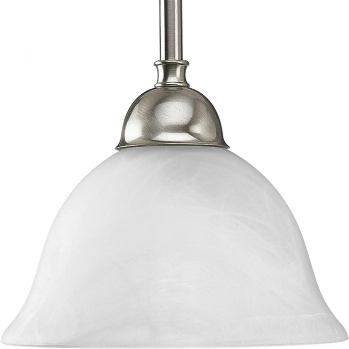 Avalon Collection One-Light Brushed Nickel Alabaster Glass Traditional Mini-Pendant Light