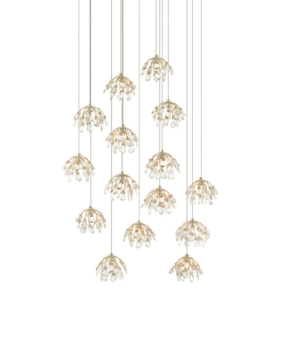 Crystal Bud 15-Light Round Multi-Drop Pendant
