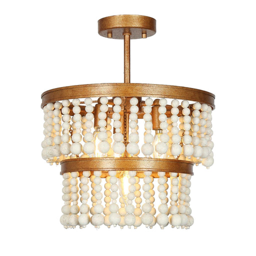 4-Light Wood Beads Semi-Flush Mount Ceiling Lights - Belles Lighting